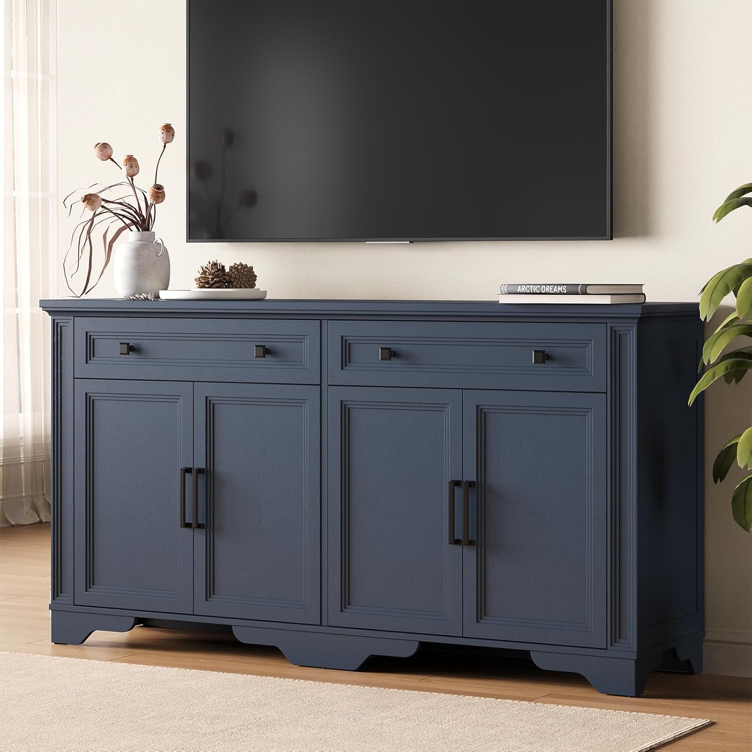 ONBRILL 63" Sideboard Buffet Cabinet, Kitchen Buffet Storage Cabinet, Large Credenza with Drawers & Doors, Wood Coffee Bar Console Wine Bar for Living Room Hallway Blue