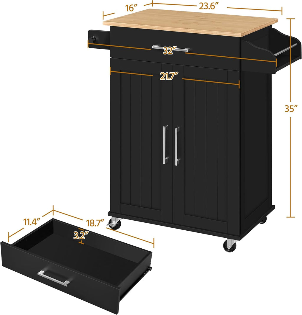 Yaheetech Kitchen Cart with Drawer, Kitchen Island on Wheels with Storage Rack & Cabinets, Microwave Cart for Kitchen with Storage, Rolling Coffee Cart Station, Black