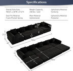 DAMAIFROM Convertible Sleeper Sofa Bed with Cylindrical Pillow,Corduroy Folding Mattress Couch with Fixed-Shape Frame,Modular Floor Sofa Lounge Couch for Living Room Bedroom Lounge,158.6",Black