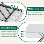 Folding Table 30 Inch - Small Desk Adjustable Height TV Tray for Laptop, Couch, Camping - Heavy Duty Utility Foldable Table for Small Spaces, No Assembly Required,Plastic White Granite