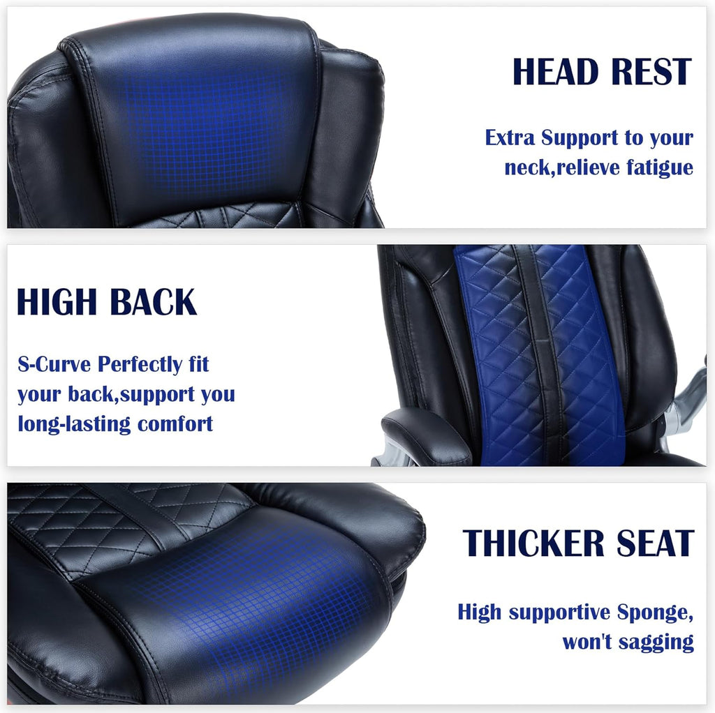 400lbs Executive Office Chair with Flip-Up Armrests, Big and Tall Computer Chair for Heavy People, Heavy Duty Ergonomic Comfy Chair, Breathable PU Leather (Black)