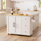 GRUSIGN Kitchen Island on Wheels with Storage-Multifunctional Kitchen Island Cart with Drop Leaf, Rolling Island with Spice/Towel Rack,Expandable Island Table Kitchen,39.37" Width,White