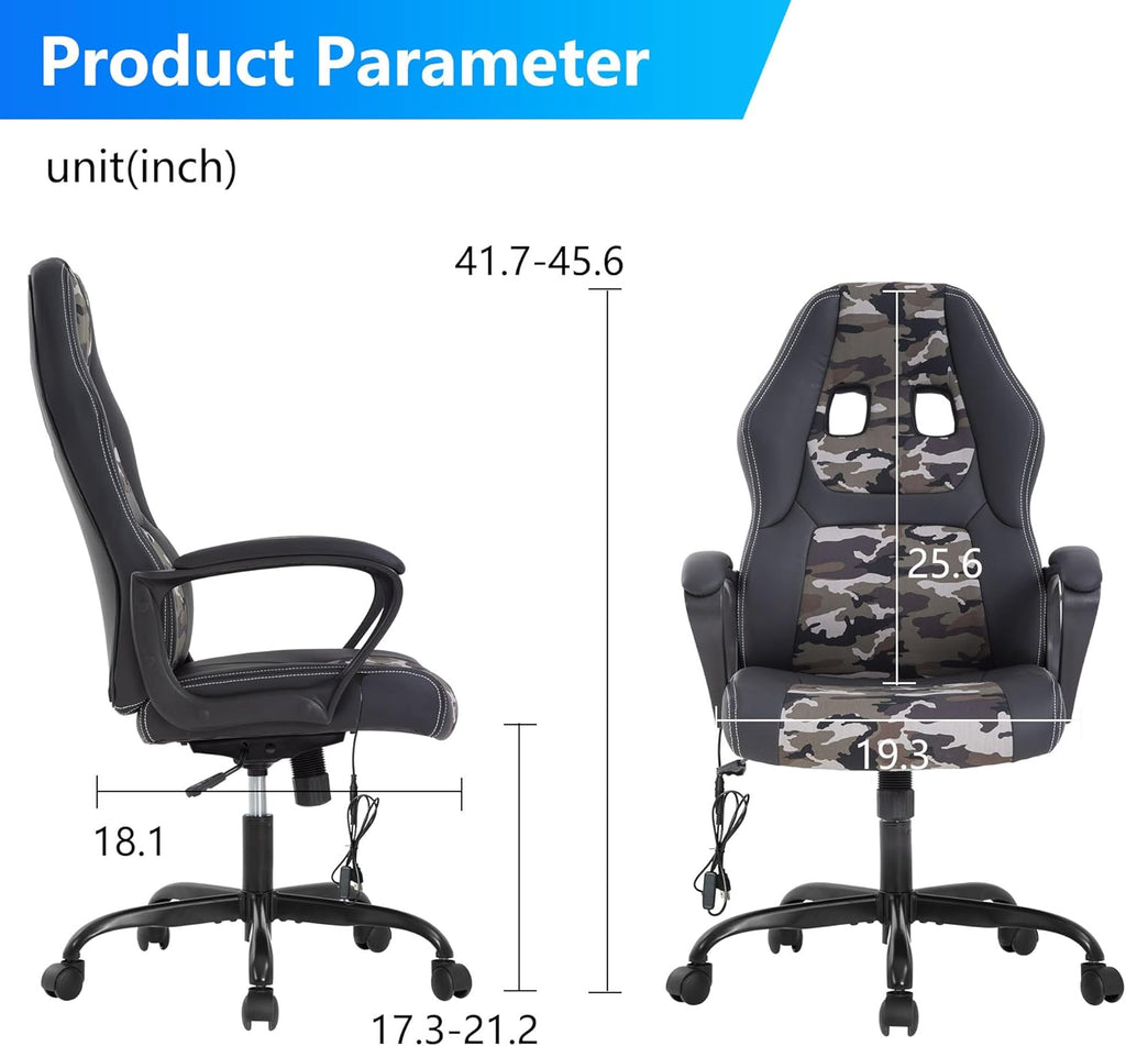 PayLessHere Gaming Chair Ergonomic Office Chair Computer Chair with Lumbar Support Ergonomic Pu Leather Adjustable Height Executive Chair for Women Men and Adults (Massage, Camo)