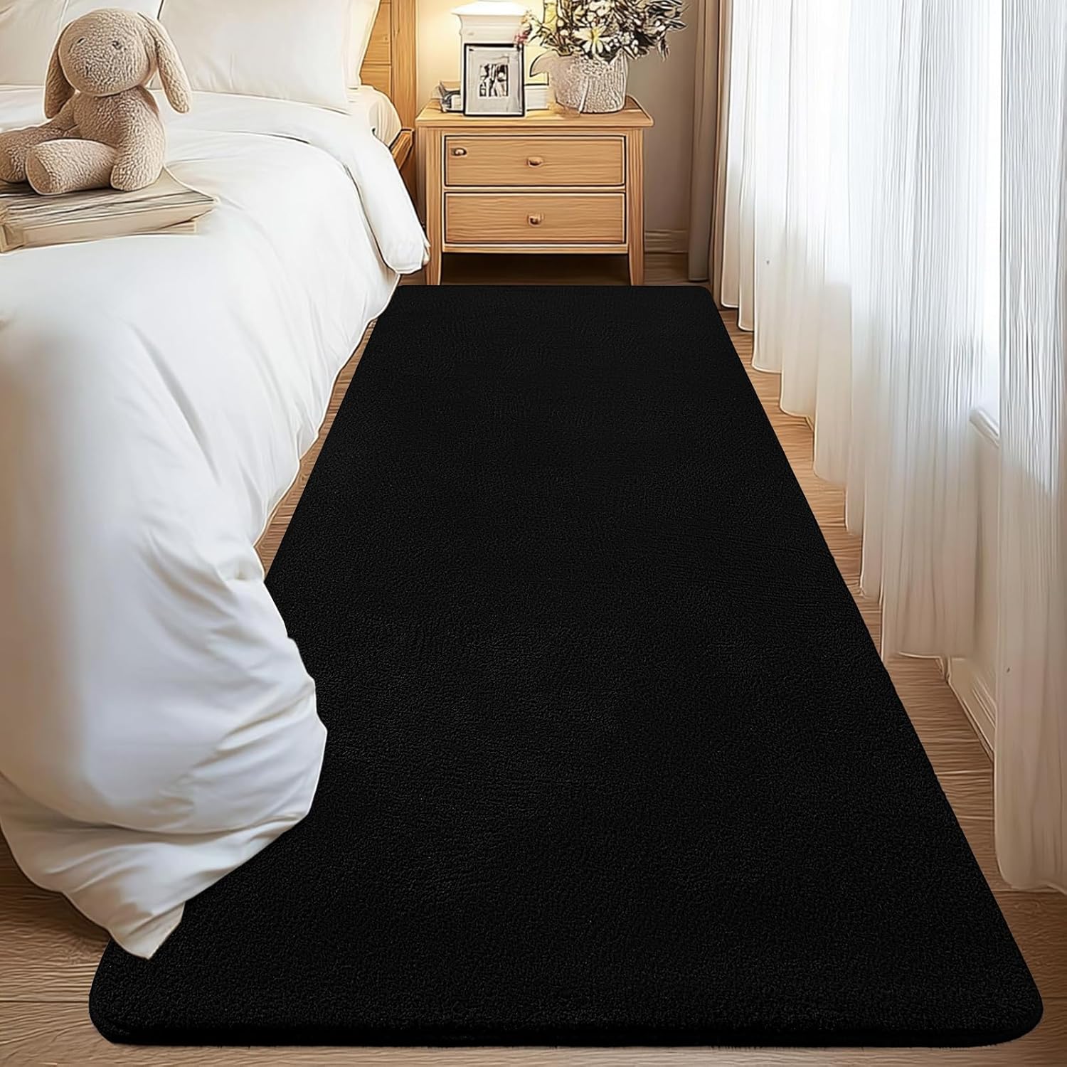 qulint Hallway Runner Rug 2x8, Black Kitchen Runner Rugs Non Skid Washable Thickened Memory-Foam Indoor Bedroom Rug, Modern Minimalist Solid Soft Carpet for Living Room Entryway Home Decor