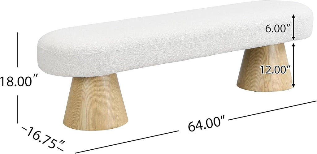 64" L Upholstered Dining Bench with Boucle Fabric and Wood Legs, 300 lb Weight Capacity, Entryway Bench for Dining Room, Bedroom End of Bed, Living Room (Beige)