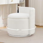 WUTUTUEE Large Velvet Vanity Chair with Storage, 360° Swivel Makeup Chair with Wave Back, No Assembly Small Accent Stool for Bedroom, Dressing, Living Room, White