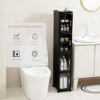 4-Tier Tall Narrow Slim Bathroom Storage Cabinet, Black | Tool Free Assembly, Adjustable shelves, Fits for Narrow Spaces, Lockable Wheels, Magnetic Clear Door