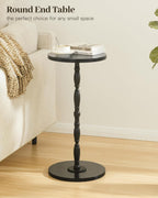 Round Side Table, Drink Table for Small Spaces, Vintage Accent Side Table, Pedestal End Tables for Bedroom, Living Room, Sofa Couch and Corners, Black