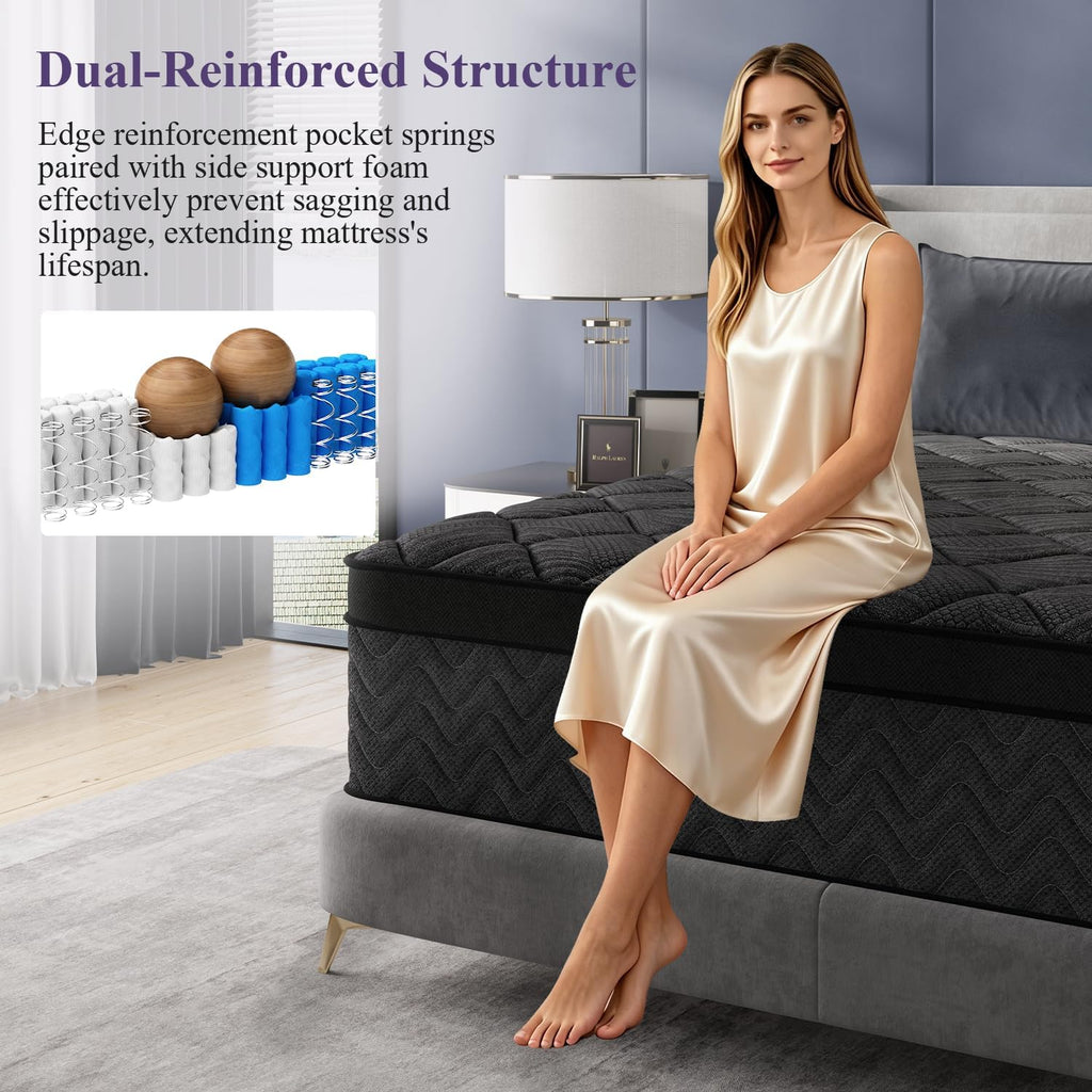 Hiboss Queen Size Mattress (Upgraded), 14 Inch Luxury Hybrid Queen Mattress in a Box, Cooling Gel Memory Foam & Pocket Springs, Medium Firm, Back Pain Relief, Extra Edge Support, 365-Night Trial