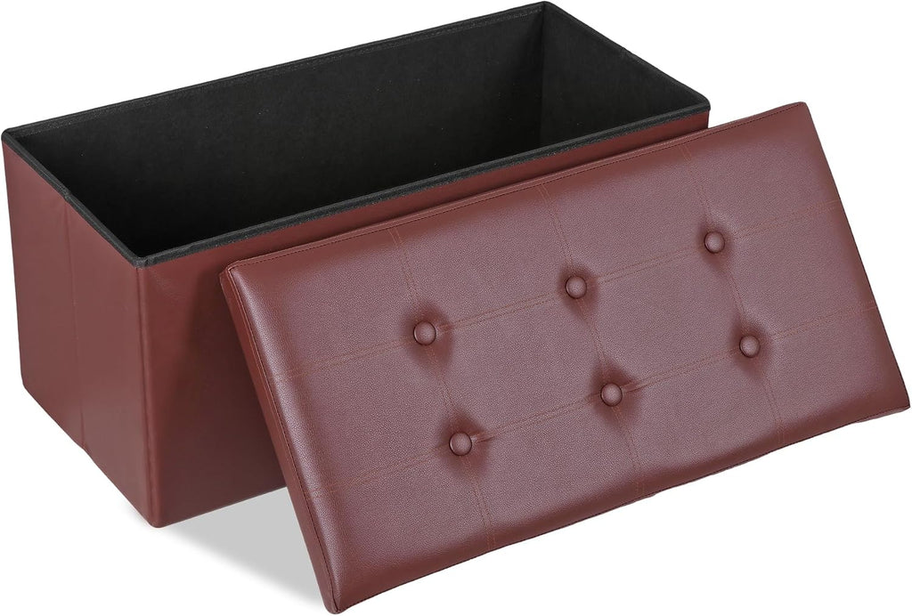Nouva 30 Inches Ottoman Storage Bench, Folding Design Chest Faux Leather Ottomans Footrest for Bedroom Living Room Office,Entryway, Brown