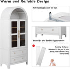 71" Tall Arched Kitchen Pantry Cabinet, Modern Farmhouse Freestanding Food Storage Cabinet with 2 Large Drawers & Adjustable Shelves, Glass Door Wood Cupboard for Kitchen & Dining Room,White