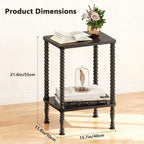 Side Table, 2-Tier Wood End Table, Vintage Bedside Nightstand with Open Storage Shelf for Living Room, Bedroom, Office, Black