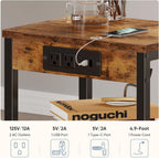 DUMOS 15.7" Small Side Table Set of 2 with Charging Station, End Table with Outlets & USB Ports, 3-Tier Adjustable Nightstand for Living Room, Bedroom, Small Spaces, Record Player Stand, Rustic Brown