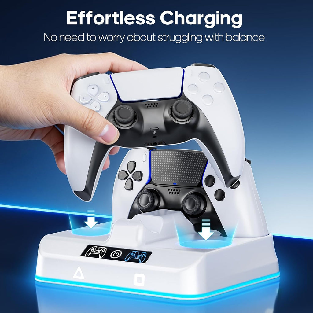 PS5 Controller Charger Station, Drop & Go Design Compatible with Sony PlayStation 5 DualSense/Edge Remotes, Fast Charging Dock with RGB Light & LED Indicator, Must Have PS5 Accessories