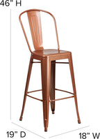 EMMA + OLIVER Commercial Grade 30" H Copper Metal Indoor-Outdoor Barstool with Back