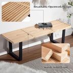 Wooden Dining Bench 55”Industrial Entryway Bench, Modern End of Bed Bench for Bedroom/Hallway, Natural Solid Wood Bench with W/Metal Legs for Dining Room/Living Room, Kitchen