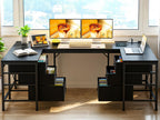 DurayLoly 67" U Shaped Gaming Corner Desk with Power Outlets & LED Lights,Computer Desk with 6 Drawers & File Cabinets,Home Office Desks Study Writing Table for Bedroom,Living Room,Black