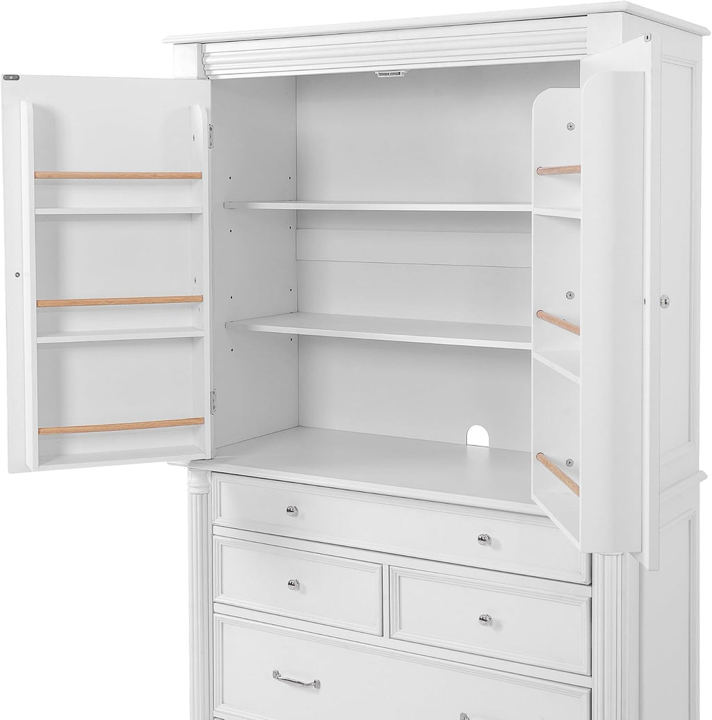 LUMISOL 77" Kitchen Pantry Cabinet with Storage, Storage Cabinet with 5 Drawers and 6 Door Shelves,Pantry Cabinet with Microwave Shelf and Adjustable Shelf, Freestanding Cupboard for Kitchen, White