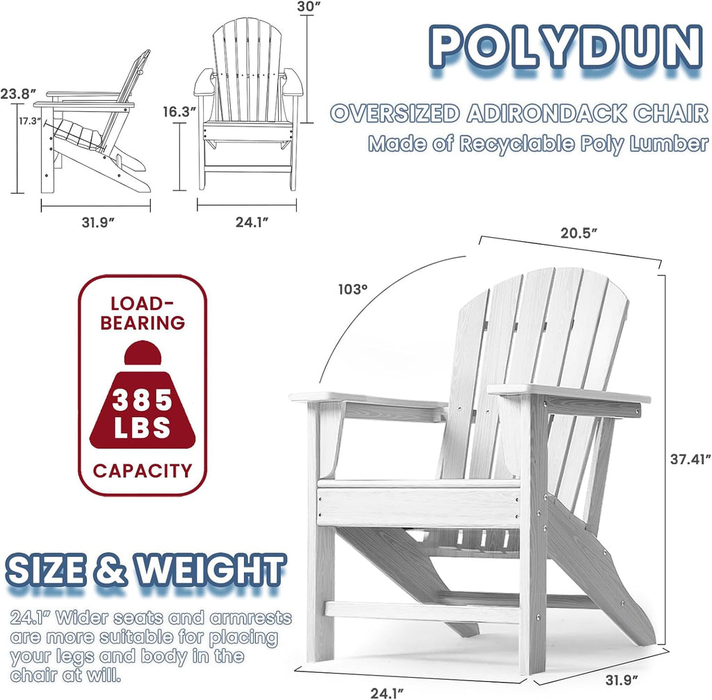 Farmhouse Adirondack Chair Set of 2, Poly Lumber Patio Chairs, Pre-Assembled Weather Resistant Outdoor Chairs for Pool, Deck, Backyard, Garden, Fire Pit Seating, White