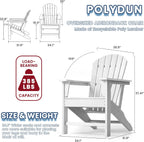 Farmhouse Adirondack Chair Set of 2, Poly Lumber Patio Chairs, Pre-Assembled Weather Resistant Outdoor Chairs for Pool, Deck, Backyard, Garden, Fire Pit Seating, White
