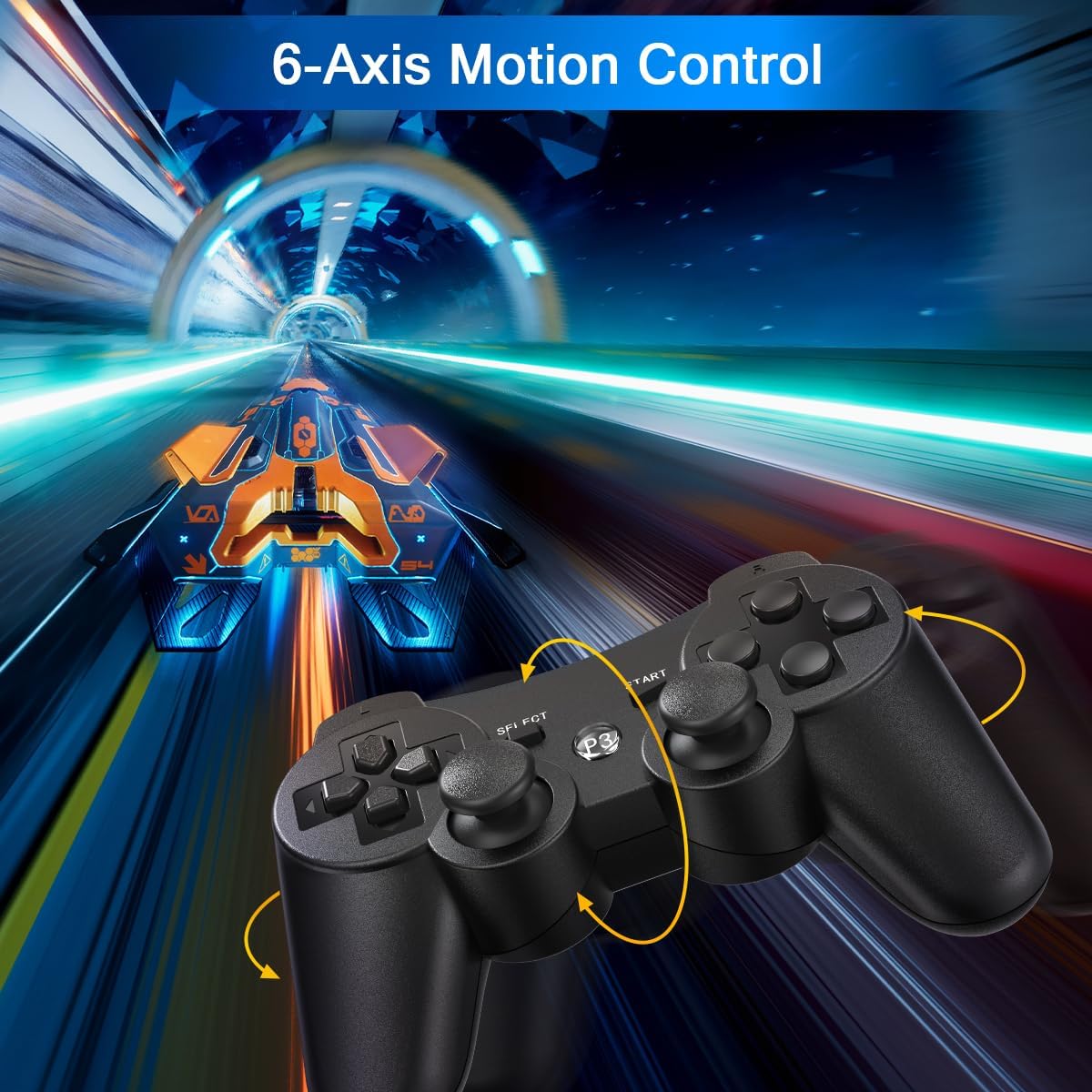 Yinjie 2 Pack Wireless Controller for PS3, Compatible with Playstation 3, with 2 Charging Cables (black)