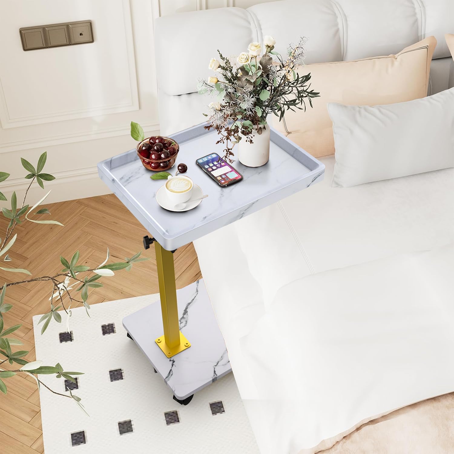 XNSDXV C Table End Table Adjustable Height, 360°Swivel TV Tray Table for Small Spaces, Couch Tables that Slide Under, C Shaped Side Tables Living Room and Bedroom for Sofa, Bed,Chair, Snack