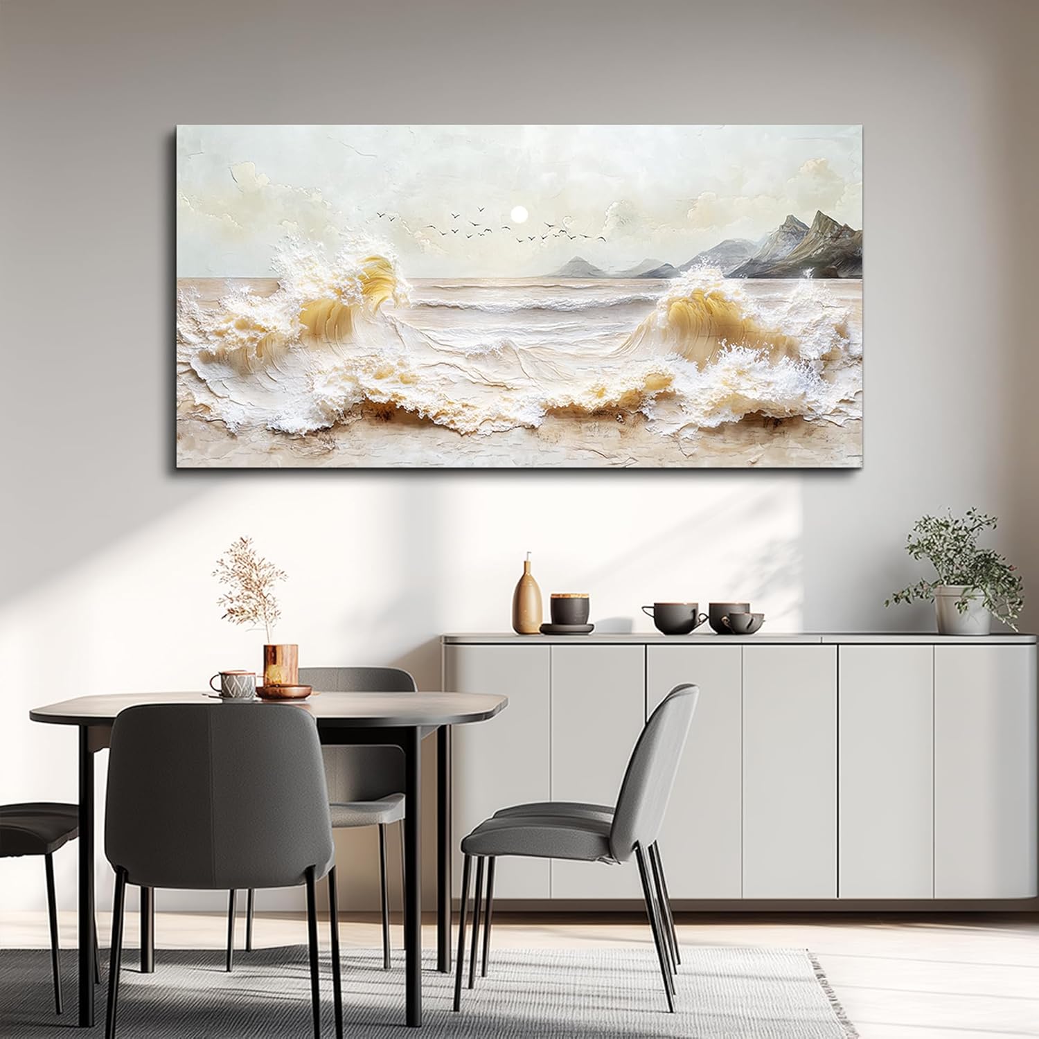 DZRWUBHS Ocean Waves Canvas Wall Art for Living Room,Coastal Sunset Landscape Prints Paintings,Landscape Artwork for Walls, Beach Picture for Bedroom Hallway Office Home Decor Ready To Hang 20"X40"