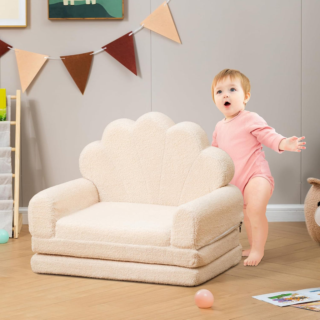 2-in-1 Kids Couch, Toddler Couch Fold Out, Comfy Toddler Chair, Convertible Kids Sofa to Lounger with Pocket and Removable Cover