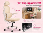 High Back Mesh Office Chair, Ergonomic Chair with Adjustable Headrest, Lumbar Support & Flip-Up Arms, 330lbs Swivel Gaming Computer Chair (Beige)