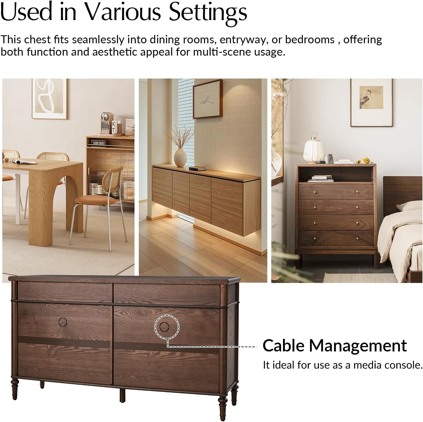 HULALA HOME Wood Sideboard Cabinet, 58" Storage Sideboard with 2 Adjustable Shelves, 2 Fluted Drawers & 4 Doors, Credenza Console, Transitional Buffet with Wood Legs, Auburn