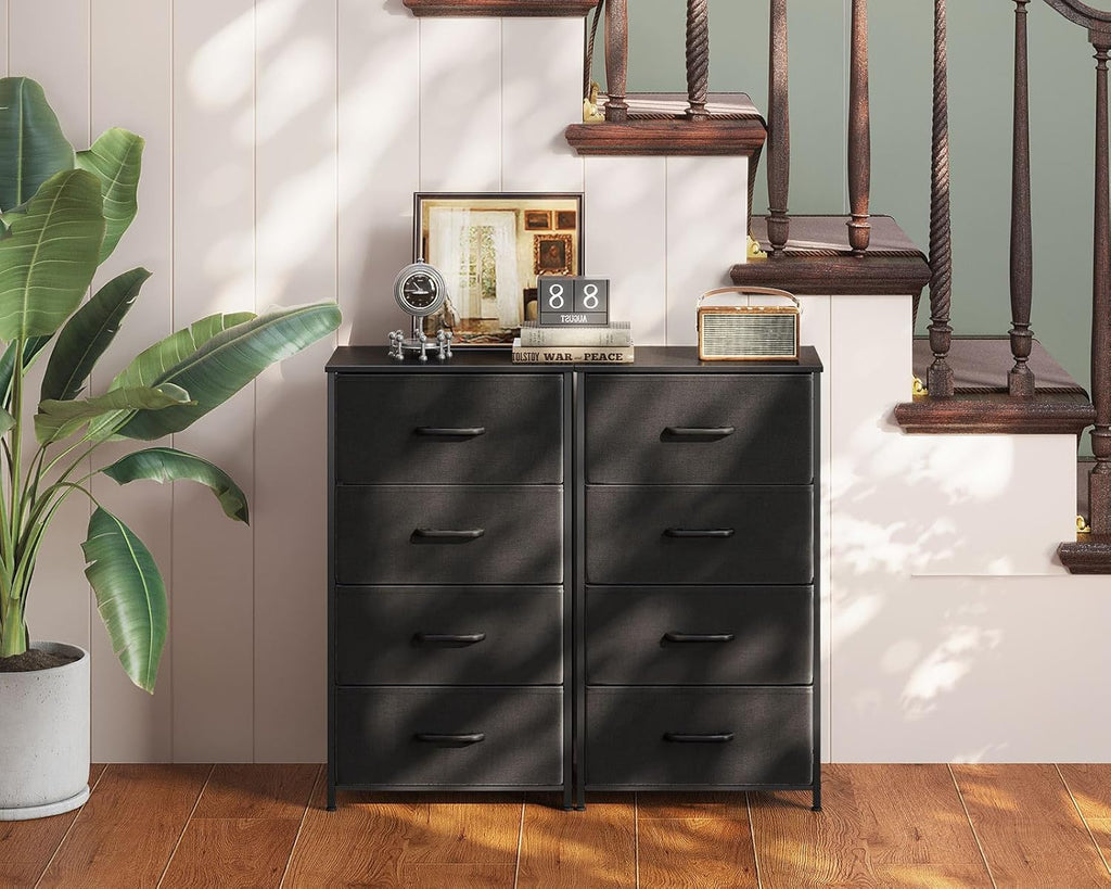 AODK Small Dresser for Bedroom with 4 Storage Drawers, Black | Dressers Chest of Drawers Fabric Dresser with Sturdy Steel Frame, Dressers for Closet with Wood Top