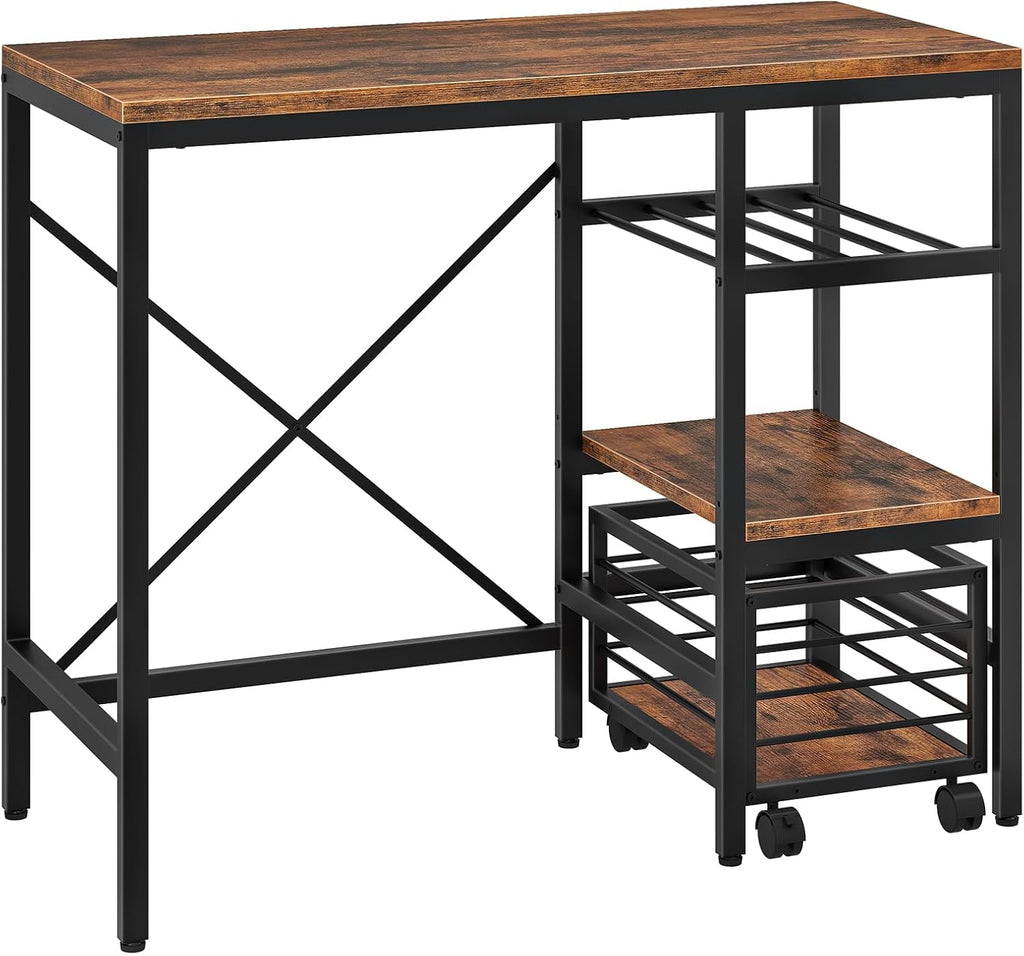 HOOBRO Mini Fridge Stand, Coffee Bar Station with Mini Fridge Space, Bakers Rack with Wine Rack, Mini Fridge Cabinet with Mobile Basket, for Kitchen, Living Room, Rustic Brown and Black BF04BX01