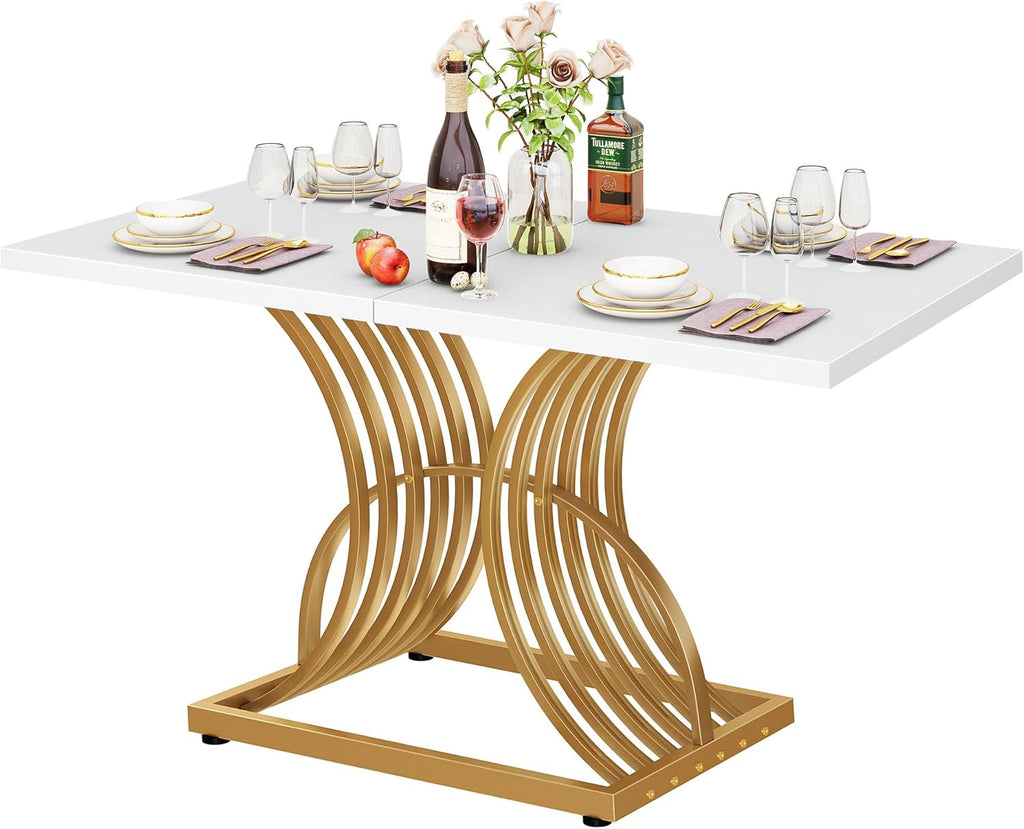 YITAHOME Dining Room Table 47 Inch Rectangle Dining Table for 4 Modern Kitchen Table White Dinner Table with Gold Leg for Home Dining Room Kitchen Apartment Restaurant, White and Gold
