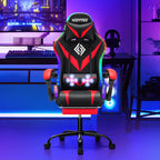 HOFFREE Gaming Chair with LED RGB Lights Massage Ergonomic Video Game Chairs with Footrest High Back Reclining Computer Chair with Adjustable Lumbar Support Red and Black