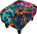 Flower Linen Ottoman Small Footstool with Legs for Living Room Bedroom | vintage floral small foot rest,extra seating,small foot rest for couch,entryway bench,shoe bench