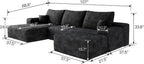 107" W Corduroy Sectional Boneless Cloud Couch with Chaise & Ottoman, No Assembly Required, U Shaped Modular Sectional Sofa, Cozy Fluffy Sofa for Living Room (Black, Left Facing Chaise+Ottoman)