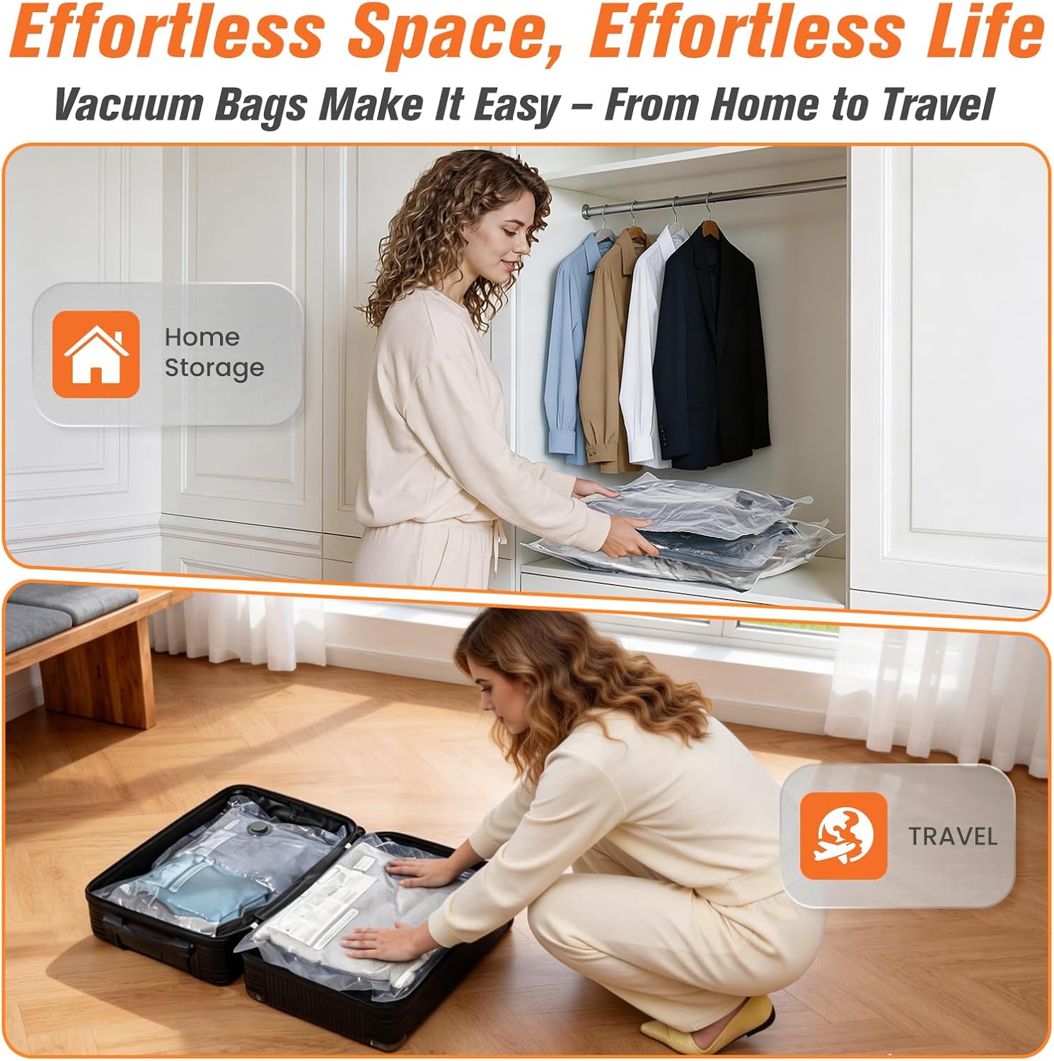 15 Pack Vacuum Storage Bags for Travel with Cordless Pump, Space Saver Bags for Clothes, Compression Packing Bags for Luggage, 15 Combo Size