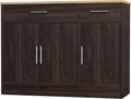 Shintenchi Modern Farmhouse Sideboard Buffet Cabinet,Barn Doors Buffet Cabinet with 2 Drawers & 3 Doors,Wood Coffee Bar Cabinet with Adjustable Shelf for Kitchen Living Room,Brown