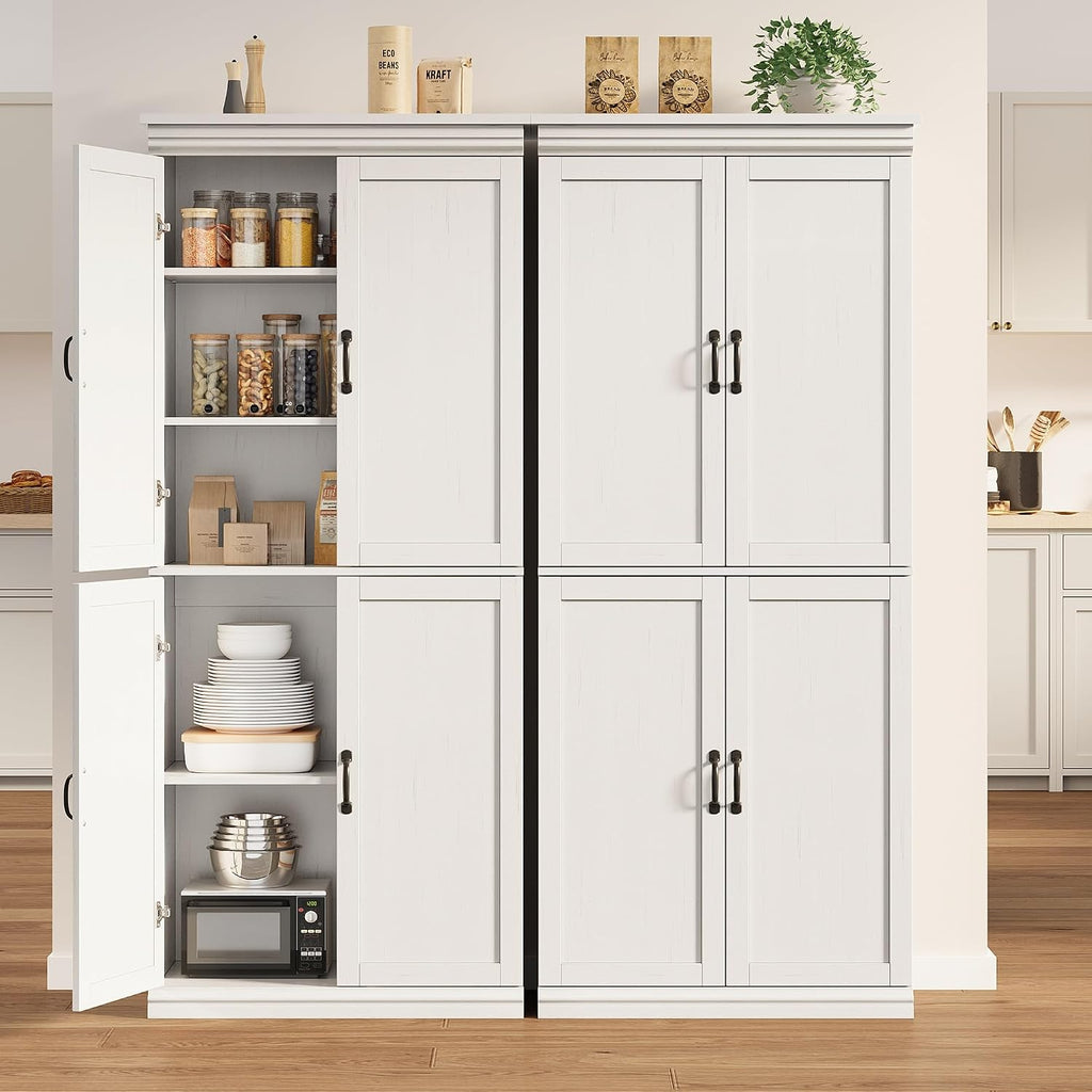 GarveeHome Pantry Cabinet, Freestanding Kitchen Pantry Storage Cabinet,70 in Cupboard, Tall Storage Cabinet with Doors and Adjustable Shelves, for Bathroom, Dining Room, Living Room, Antique White