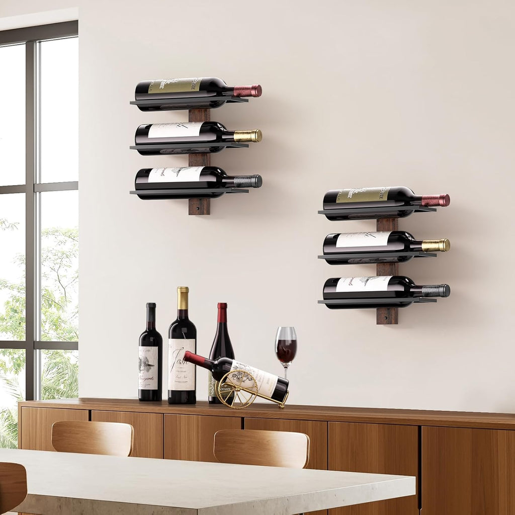 B4Life Wine Rack Wall Mounted for 6 Wine Bottles, Wood Wine Racks for Wall, Wine Holder Wine Bottle Racks for Kitchen, Dining Room, Bar