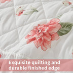 Ruffled Comforter Set King with Attached Bed Skirt, 3 Piece Skirted Comforter Bedding Set, Shabby Chic Floral French Country Comforter with Bedskirt Ruffled Dust Ruffle Design for Farmhouse Bedroom