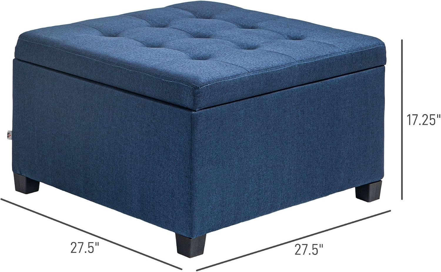 Round Storage Button Tufted Flip Top Ottoman in Classic Blue Velvet with Comfortable Upholstery and Premium Quality Design