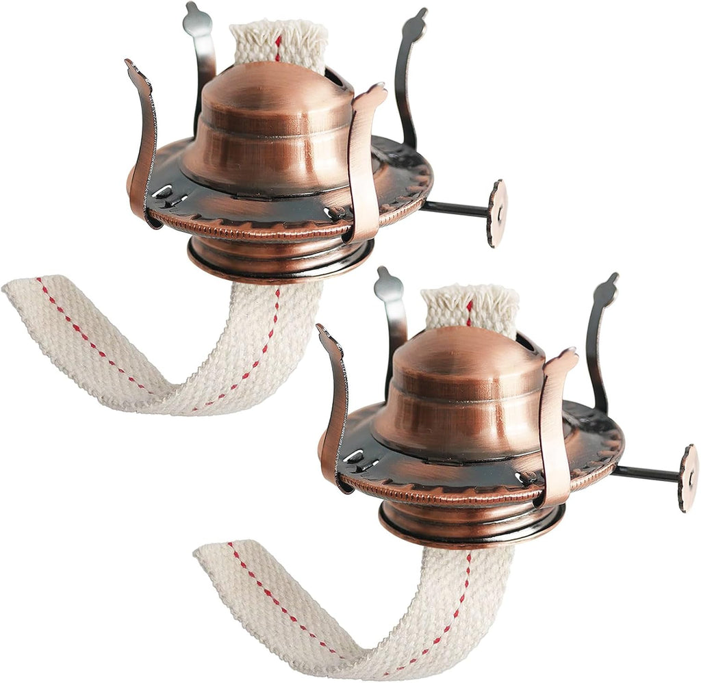 2Pcs Oil Lamp Burner #2 Size Bronzy Plated for Antique Lamps Oil Lamp Replacement Kerosene Lamps Parts with Reduction Collar and Cotton Lamp Wick Fits Holds a 3 Inch Base Chimney