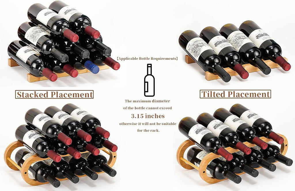 Wine Rack for Cabinet and Countertop - Adjustable in 2 Sizes - 3 Pack (2 Tier + 1 Tier+1 Tier) (Bamboo, Natural)