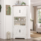 Befrases Corner Cabinet, 67''H Kitchen Pantry Storage Cabinet, 6-Tier Corner Food Pantry Hutch with 4 Barn Doors and Shelves, Tall Farmhouse Furniture for Kitchen Dining Living Room, White