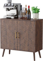 Sideboard Buffet Cabinet with Storage, Elegant Wood Accent Cabinet with Line Groove Design, Freestanding Storage Cabinet with Adjustable Shelves for Living Room, Kitchen, Entryway, Walnut