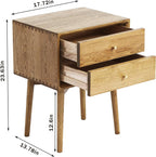 Solid Wood Bedside Table Nightstands, Mid-Century Natural Oak Modern End Table with Drawers Vintage Aesthetic Durable Real Wooden Cabinet Organizer for Bedroom, Light Walnut Color