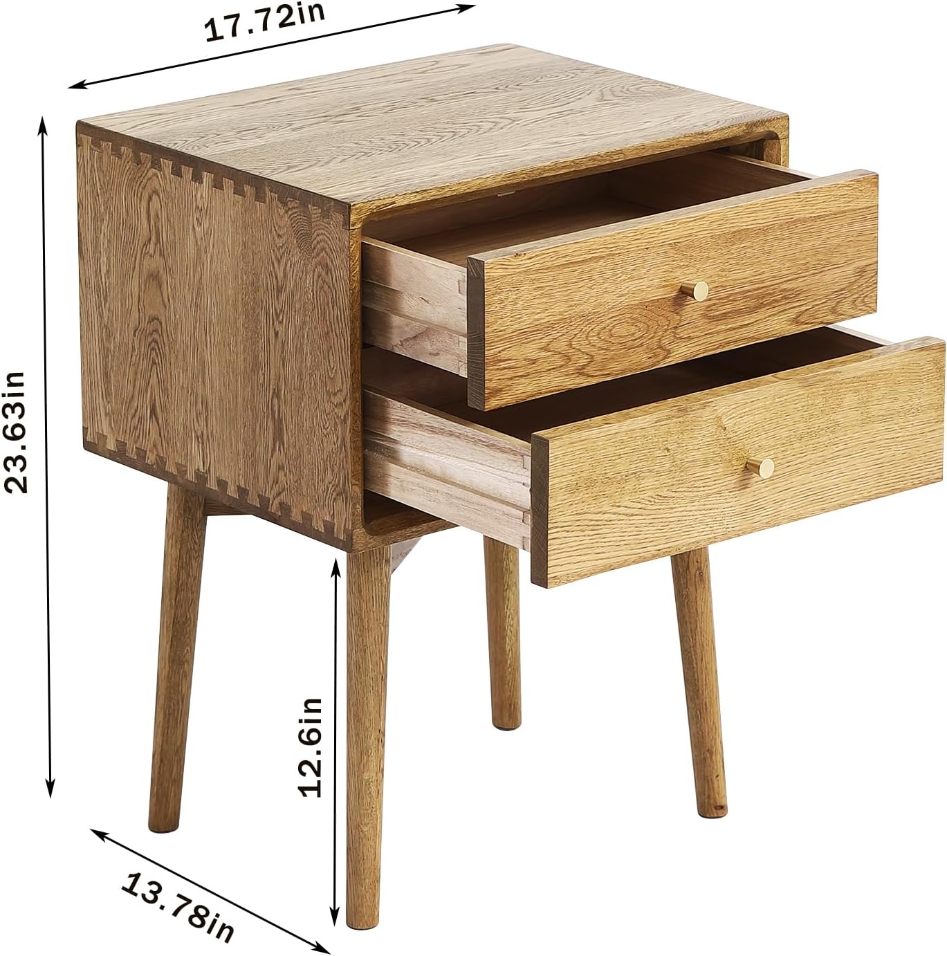 Solid Wood Bedside Table Nightstands, Mid-Century Natural Oak Modern End Table with Drawers Vintage Aesthetic Durable Real Wooden Cabinet Organizer for Bedroom, Light Walnut Color
