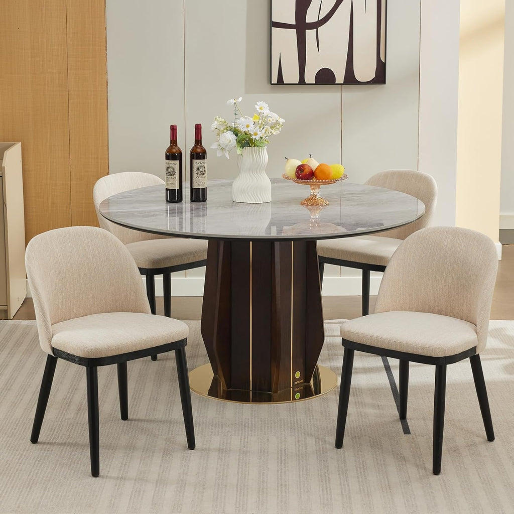 Garvee Wooden Dining Chairs Set of 6, Upholstered Kitchen Dining Room Chair, Modern Linen Fabric Farmhouse Dinner Chair with Leveling Feet/High Backrest Support for Dining Room, Living Room,Beige