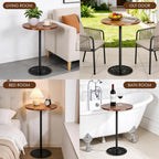 Side Table, Round End Table, Small Drink Table for Small Spaces, Modern Accent Nightstand with Natural Marble Base for Living Room, Bedroom,Bathroom Corners, and Office (Rustic Brown)